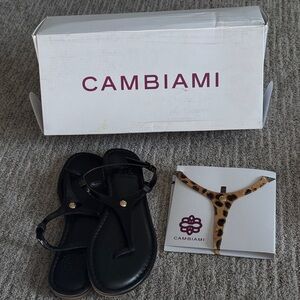 Cambiami Black Sandals with additional Leopard Strap - new in box SIZE 7